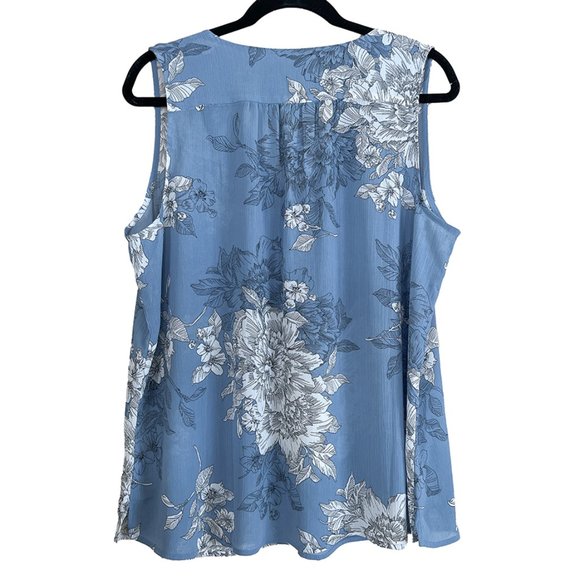 Roz & Ali XL Dusty Blue Sleeveless Chiffon Top w/ V-Neckline NWT - Picture 2 of 4